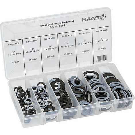 Assortiment de joints solaires dim.: DN 10 (3/8") x DN 25 (1") contenu150 pcs."