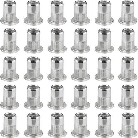 100 Pièces M6 Écrou À Sertir À Tête Plate, Écrous À Riveter Acier Inoxydable, Insert Fileté À Tête Plate, Écrou À Sertir M6, Rivet Écrou M6 (1/5)