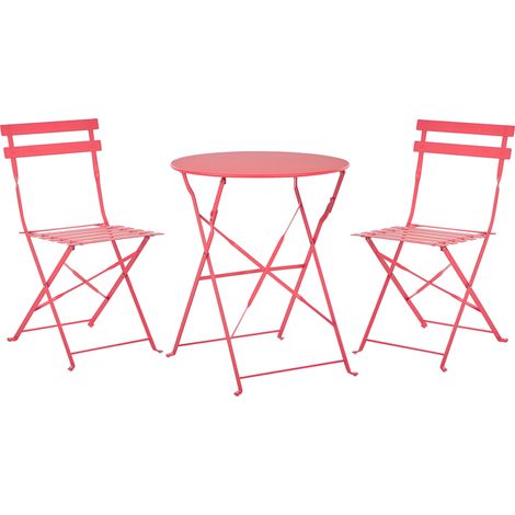 Conjunto de balcón de metal rojo mesa redonda sillas de acero exterior Fiori (1/5)