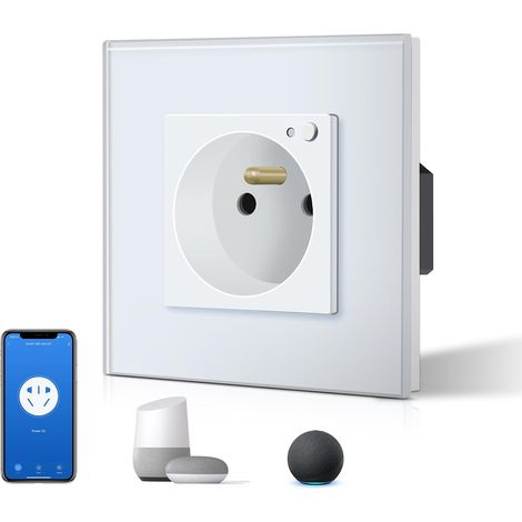 Prise Murale Connectée, Prise Electrique Intelligente Compatible avec Alexa/Google Home/Tuya APP, Contrôle Vocal, Prises de courant Wifi 16 Amp 240V 86 86mm Blanc (Ligne Neutre Requise) (1/5)