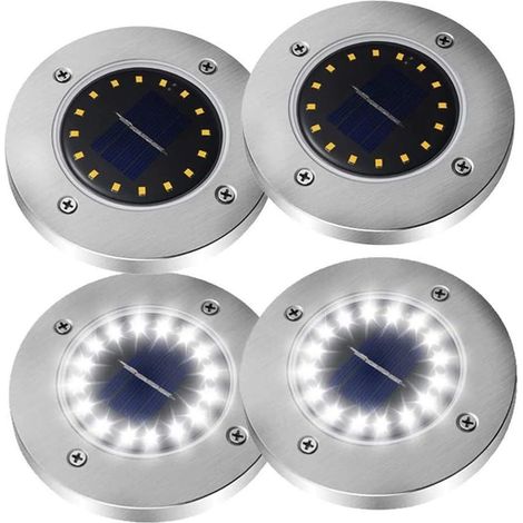 4 PCS Spot Encastrable Exterieur Solaire Jardin, 16 Solaire LED Lumières Sol Étanche Patio Lumière Souterraine De Détection Paysage Lumières avec Sensing Noir for Pelouse Sentier Blanc
