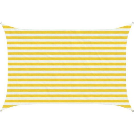 Voile d'ombrage à rayures jaunes et blanches, 2 x 3,5 mètres, en polyéthylène haute densité. (1/5)