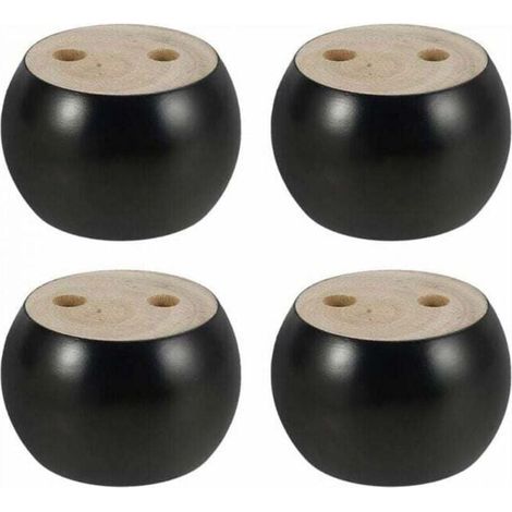 Set di 4 gambe rotonde in legno per mobili, alte 5 cm, per divano, letto, poltrona, mobile, con viti e nastro adesivo (nero)