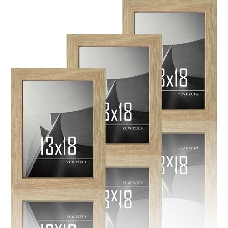 VUVUZULA Bilderrahmen 13x18cm Holz Fotorahmen Set Natur Acrylglas 3er Beige (1/5)