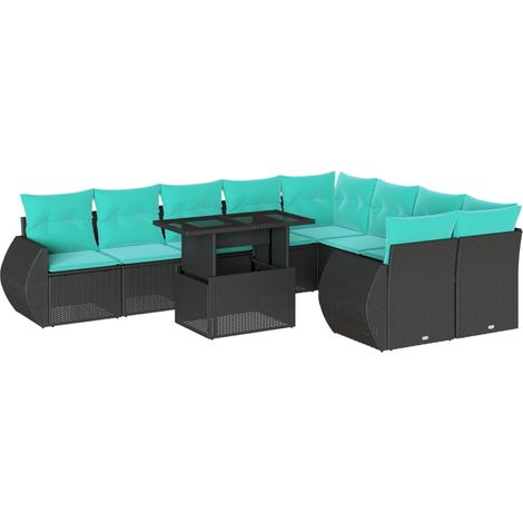 10-teiliges Gartensofa-Set mit Kissen, schwarzes Polyrattan vidaXL (1/5)