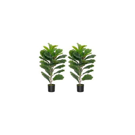 Set mit 2 künstlichen Zimmerpflanzen, 80 cm hoher Feigenbaum, künstlicher Baum mit Plastiktopf und grüner Beflockung