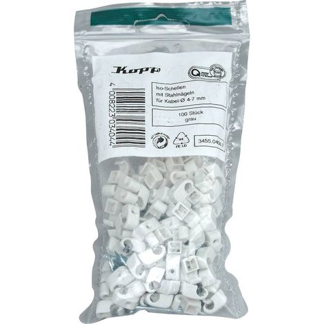 Kopp 345504087 Chiodino fissacavo 345504087 Intervallo Ø fascio 4 fino a 7 mm Grigio 100 pz.
