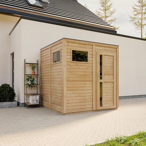 Caseta Jardin Exterior Madera 4,20 m², Cobertizo jardin exterior para Bicicletas y Herramientas, Caseta de Almacenamiento con Paredes de 17 mm y puertas de panel de madera maciza TIMBELA M325F1