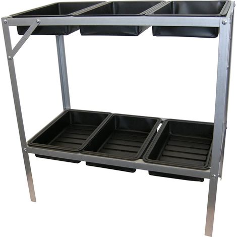 Table de rempotage en acier galvanisé – 2 plateaux – 6 terrines – Dimensions H7 x L38,1 x l24,3 cm – Pour semis et bouturage – Outiror
