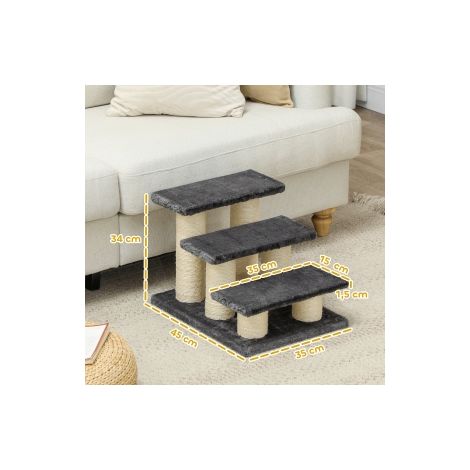 Escalier pour animaux pour chats et chiens, 3 marches, escaliers pour chien et chat, peluche gris foncé 45x35x34cm pour monter et descendre facilement (1/5)