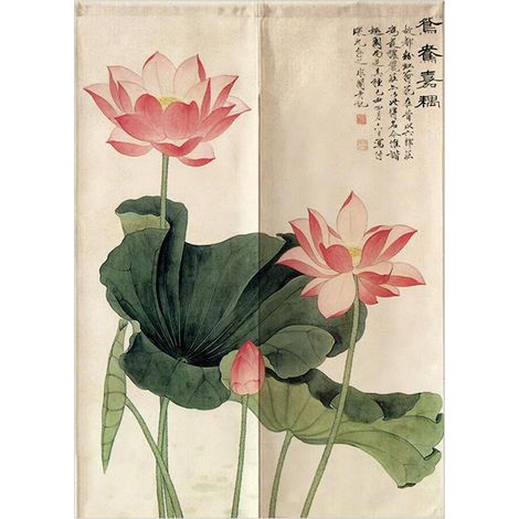 rideau de porte en lin de coton de style japonais lotus-85x150cm (1/5)