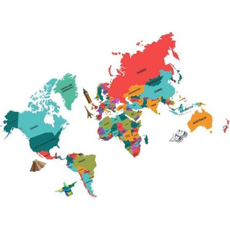Sticker mural carte du monde PACKOVE amovible en PVC (1/5)