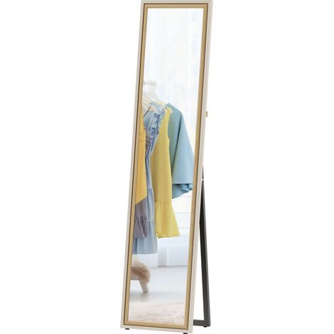 Espejo de Cuerpo Entero 157x37 cm Marco Bicolor Inclinado Colgante Blanco Natural (1/5)
