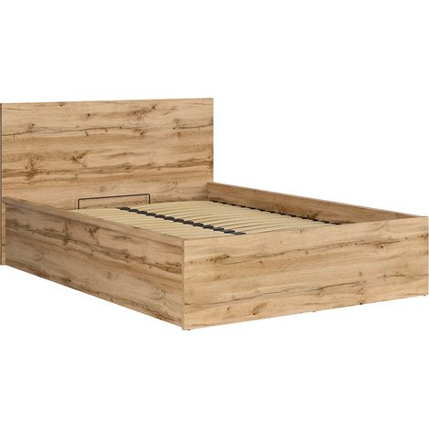 Lit adule 140x200 Lit coffre 2 place avec sommier et rangement, coloris Chêne wotan - Longueur 204,5 x Profondeur 149 x Hauteur 95/40,5 cm (1/4)