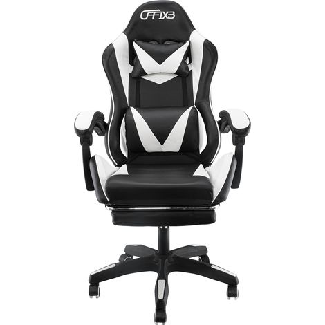 Silla de oficina para juegos AZRACE ecopiel con reposapiés silla reclinable 150°  Color: Blanco