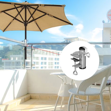 Fixation universelle parasol avec pinces galvanisées anti-oxydation, modèle rigide et durable pour balcon/terrasse jusqu'à 38mm diamètre et 50mm épaisseur railing (1/5)