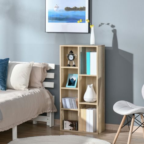 Aufbewahrungsmöbel, Bücherregal, 7-teiliges Würfelregal für den Innenbereich, Wohnzimmer, Schlafzimmer – 50 cm (B) x 24 cm (T) x 106 cm (H), Naturholz