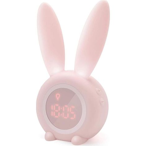 Réveil Matin à Induction en Forme de Lapin Mignon, Intelligent Réglage Automatique de la Lumière de Respiration, Affichage Automatique Temps/Date/Température, Contrôle Vocal ou Tremblement [C (1/5)