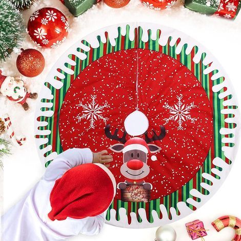 78cm Jupe de Sapin de Noël,Tapis de Sapin de Noël Rouge,Couvre-Pied de Sapin de Noël Motif Renne ,Couvre Pied Sapin Jupe d'arbre pour Décorations pour Arbres de Noël (1/5)