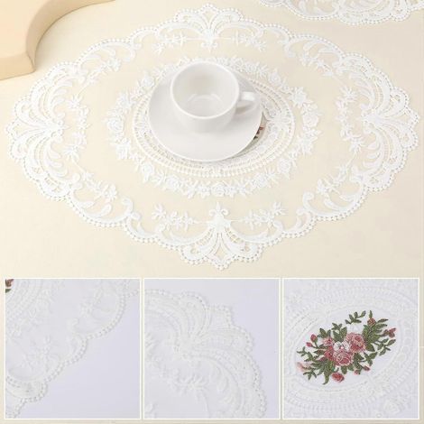 Lot de 2 sets de table rétro en dentelle blanche - Napperons crochetés à la française, 30 x 40 cm (1/4)