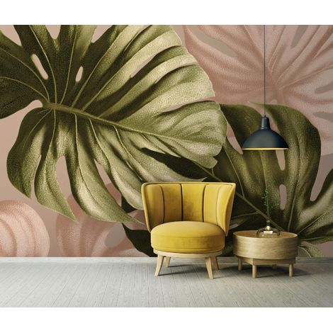 Fototapete Blätter Monstera Grün, für Wohnzimmer und Schlafzimmer, 150 x 105 cm – Komplettset inkl. Kleister & Anleitung (1/5)