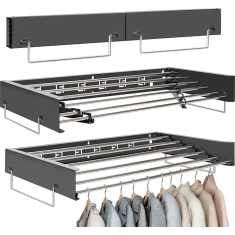 Étendoir mural de 100 cm, pliable, adapté à une utilisation intérieure et extérieure. Comprend six fils à linge rétractables. (1/5)