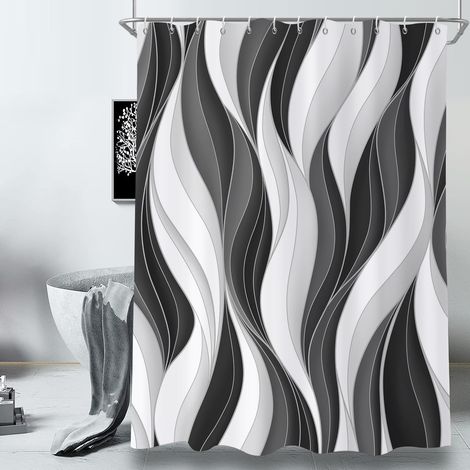 Rideau de Douche, 90x180cm, Moderne Abstrait Blanc Noir Gris Ombre Rayé Art Minimaliste Imperméable Rideau de Salle de Bain Lavable en Machine avec Crochets (1/5)