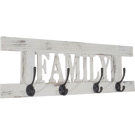 Perchero de pared vintage de madera blanca con 4 ganchos 20,5x60x1,5 cm MED04050 (1/2)