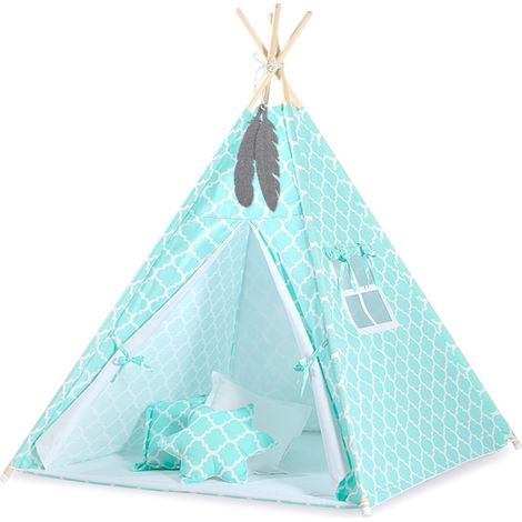 Tenda Tipi per bambini + pendenti di piume - Menta marocchina (1/5)
