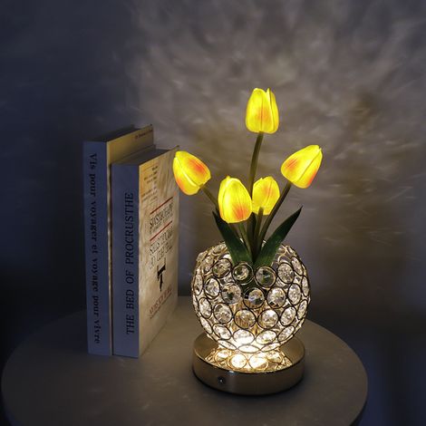 Sollbry Lampe LED Tulipes,Cadeaux d'anniversaire pour femme-Rose Lampe de table à batterie avec Pot en Cristal,pour salon chambre,salle à manger Home Decor (1/5)