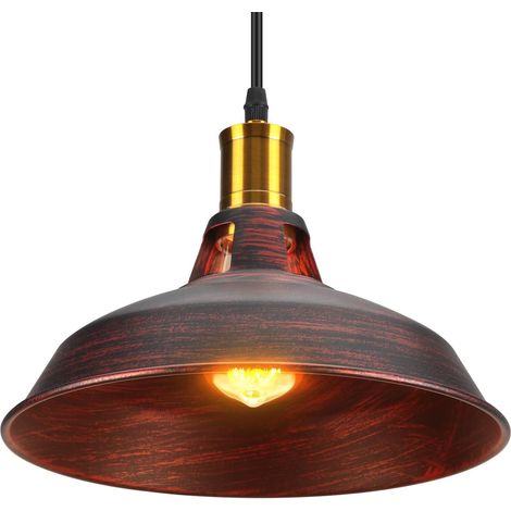 Suspension Vintage Industrielle Lampe de Plafonniers LED Retro Métal Lustre avec Abat-jour Luminaire E27 Eclairage de Plafond Cuivre Rouge 1PCS (1/5)