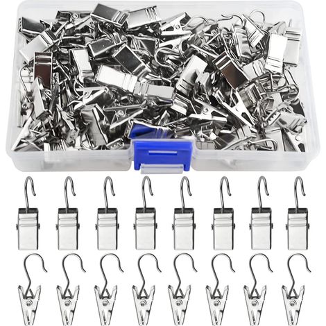 Lot de 100 Crochets de Rideaux, Pinces à Rideaux avec Crochet, Ficelle, Pinces de Suspension pour Photos, décoration intérieure, Fil de fête de Noël en Plein air (1/5)