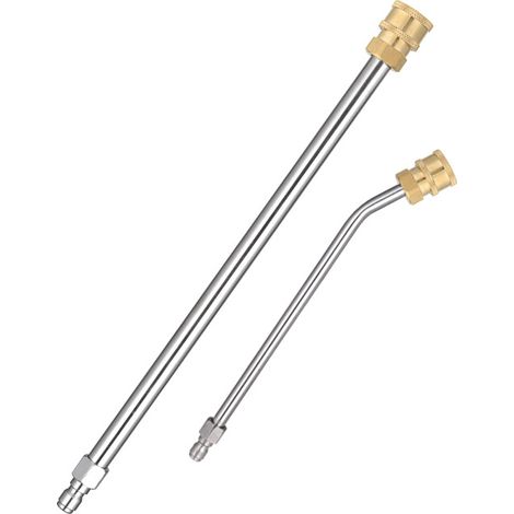 Juego de 2 extensiones para hidrolimpiadora, lanza alargadora (40 cm) + varilla alargadora curvada 30° (17 cm), conexión rápida de 6,35 mm, 4000 psi