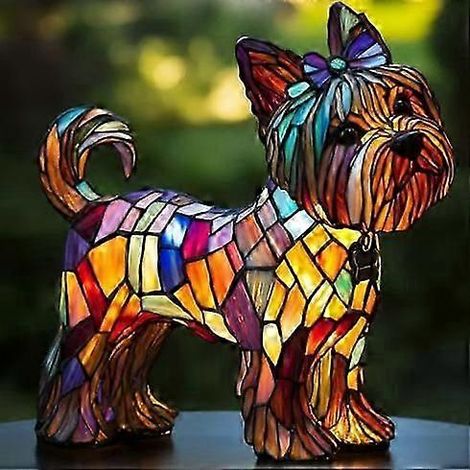 Nouvelle série Chien - Ornements en résine - Veilleuse LED - Statuette animale artistique - Lampe de table créative pour la maison ou le bureau - Taille : Yorkshire Terrier