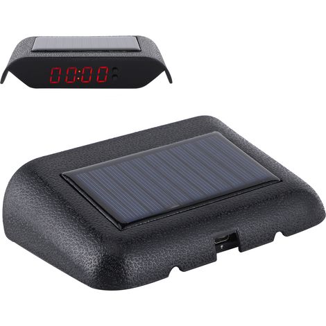 Horloge numérique pour voiture/camion, solaire, affichage LCD de l'heure, de la date et de la température, sans fil, avec lumière rouge. (1/5)