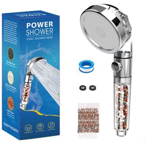 Pommeau de douche haute pression – 3 modes pluie, jets, massage – Filtration anti-calcaire – Installation rapide sur tuyaux standards (1/5)