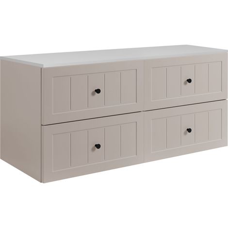 Set di mobili da bagno sotto lavabo, Beige / bianco, 120 (2 x 60) x 46 x 58 cm , 3 colori di maniglie inclusi
