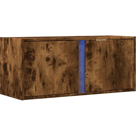 Mueble TV multimedia estante para televisión buffet para televisión comedor salón dormitorio suspendido con luces LED roble ahumado 80 x 31 x 35 cm marrón 020027993 (1/5)