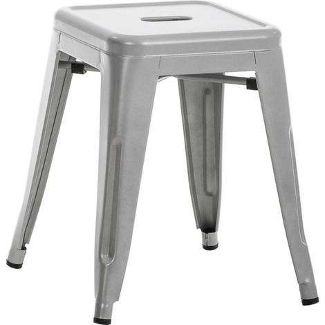 Sgabello in metallo argentato dal design industriale altezza 46 cm 100006877