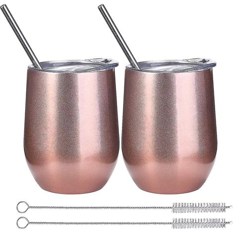 Verre à vin avec couvercle, 35 cl, double paroi, isolation sous vide, acier inoxydable, sans pied, tasse de voyage pour vin, boissons, champagne, cocktails (1/5)