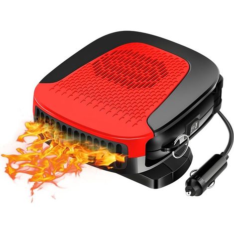 Portable car heater and defroster, 150W, windshield defroster, cigarette lighter plug, 360° rotation (red) (1/4)