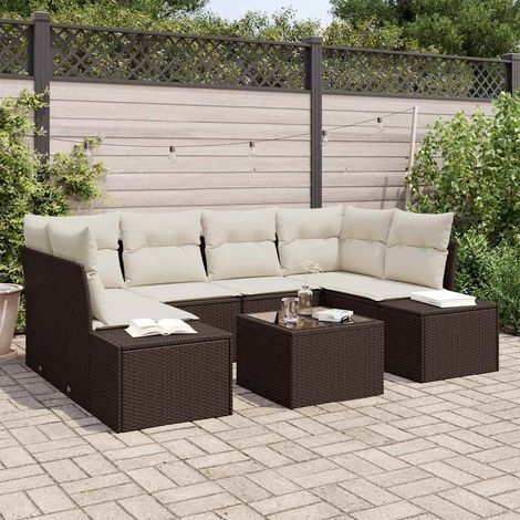 Conjunto de sofá de jardín 7 pcs Marrón Poliratán (1/5)
