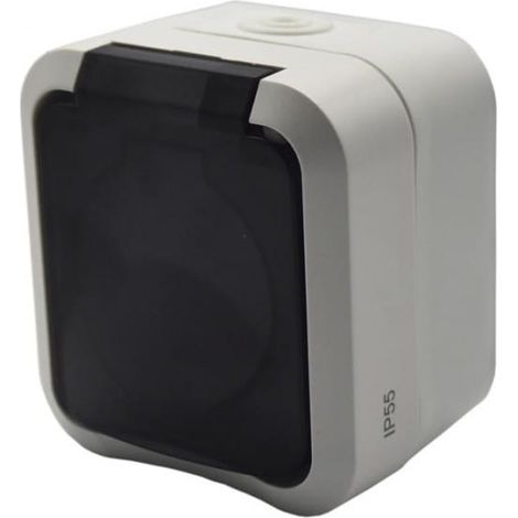 Aqua Pro Einzel-Aufputzsteckdose mit Erdung, Schutzart IP55, weiße Rauchklappe / 60328
