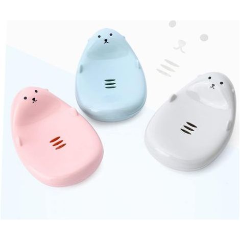 Set of 3 children's soap boxes, creative soap dish for bathroom, blue, grey, pink (1/5)
