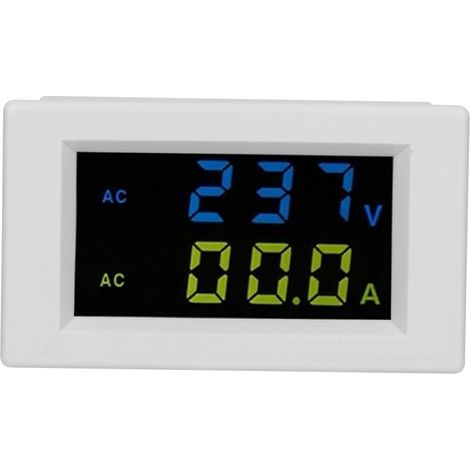 Voltmètre numérique précis à double affichage, boîtier blanc et noir, pour la mesure du courant dans les machines et équipements. Boîtier blanc.
