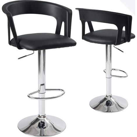 Ensemble de 2 tabourets de bar de cuisine, hauteur réglable, pivotants à 360°, repose-pieds et assise, dossier et accoudoirs rembourrés en similicuir AYO (noir et marron) (1/5)