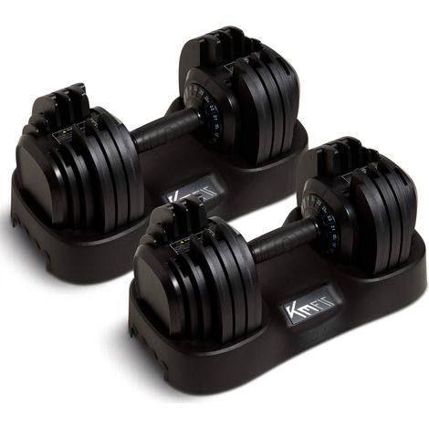 AREBOS 2er set Verstellbare Kurzhantel 2,5–25 kg, 18 Stufen, Selective Dumbbell für Fitness & Krafttraining, inkl. Basis (1/5)