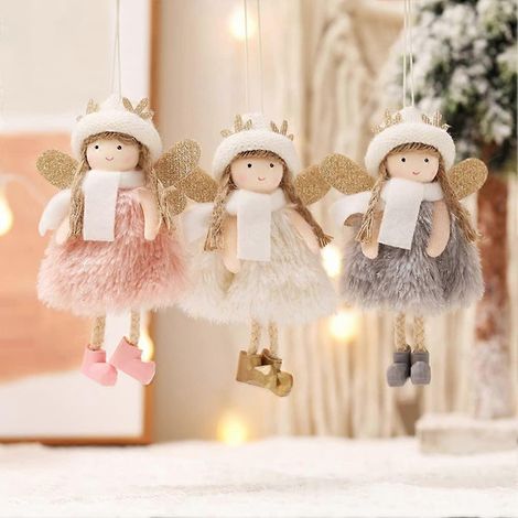 Décorations pour sapin de Noël, 3 anges de Noël, peluche ange de Noël, décorations à suspendre pour sapin de Noël (15 x 9 x 4 cm) (1/5)