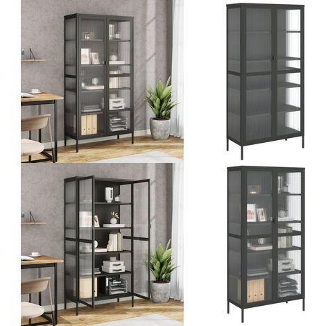 Buffet haut noir 85x40x180 cm verre et acier - Buffet - Armoire - Meuble De Rangement - Mobilier - Cuisine - Home & Living (1/5)