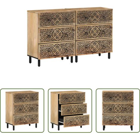 Massivholz - Beistellschränke 2 Stk. 60x33x75 cm Massivholz Mango